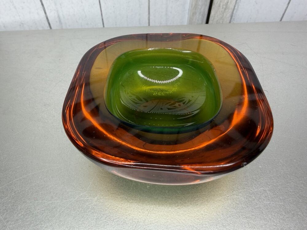 Flavio Poli Murano Sommerso Art Glass Ashtray Dish Trinket Murano Green VTG